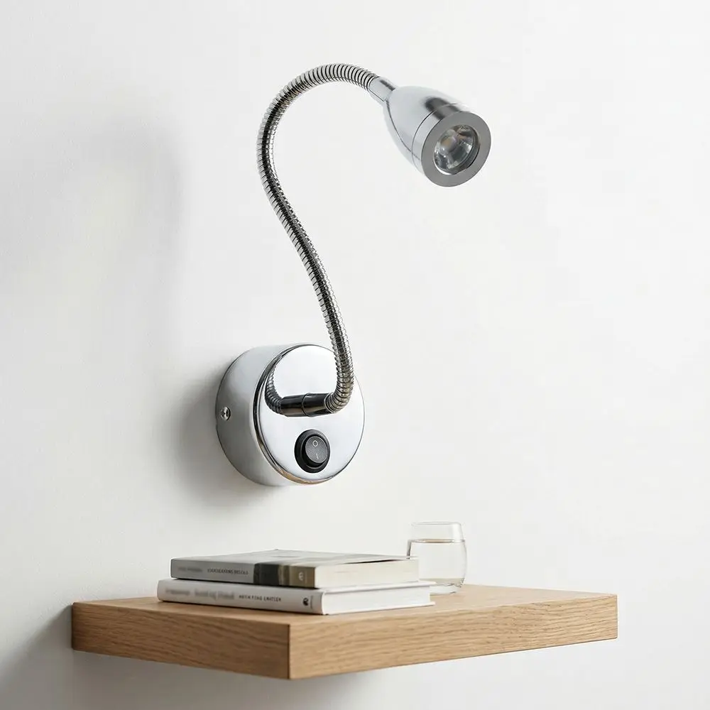 Silver LED Wall Lamp AC85-265V 360-Degree Flexible Flexible Gooseneck Light Adjustable Design 3W Gooseneck LED Lamp Dormitory