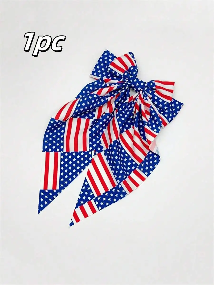 

American Flag Print Bow Hair Scrunchie Red White Blue Festival Hair Accessory For Women