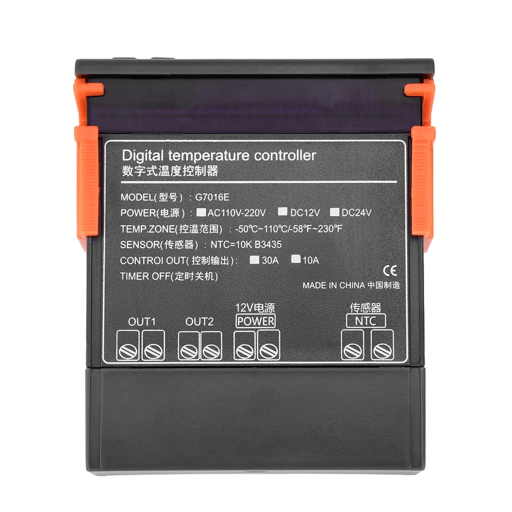 G7016E Digital LED Temperature Controller Heating Cooling Thermostat 10A 30A Relay Output with NTC Sensor Probe 12V 24V