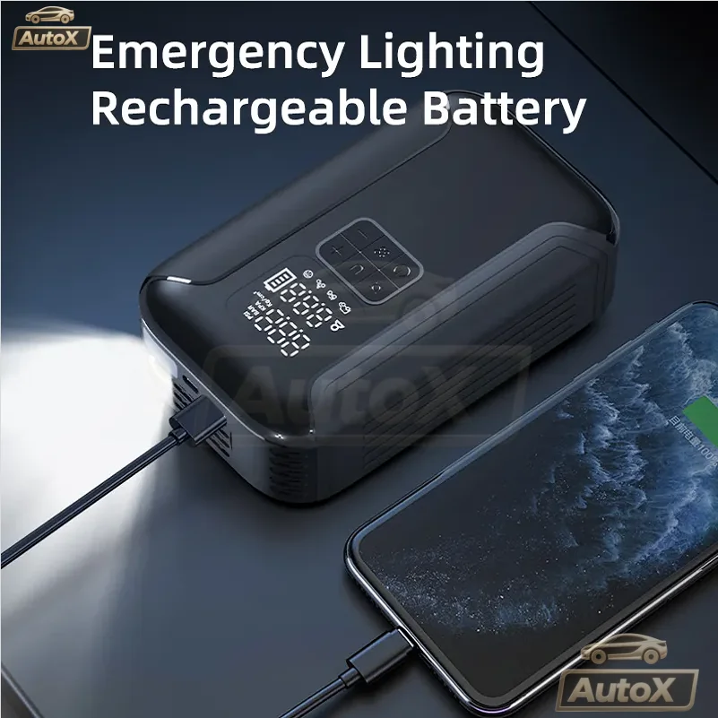 S02 Avviatore di emergenza per auto multifunzione Compressore d'aria 2in1 Caricabatteria per auto portatile e gonfiatore di pneumatici