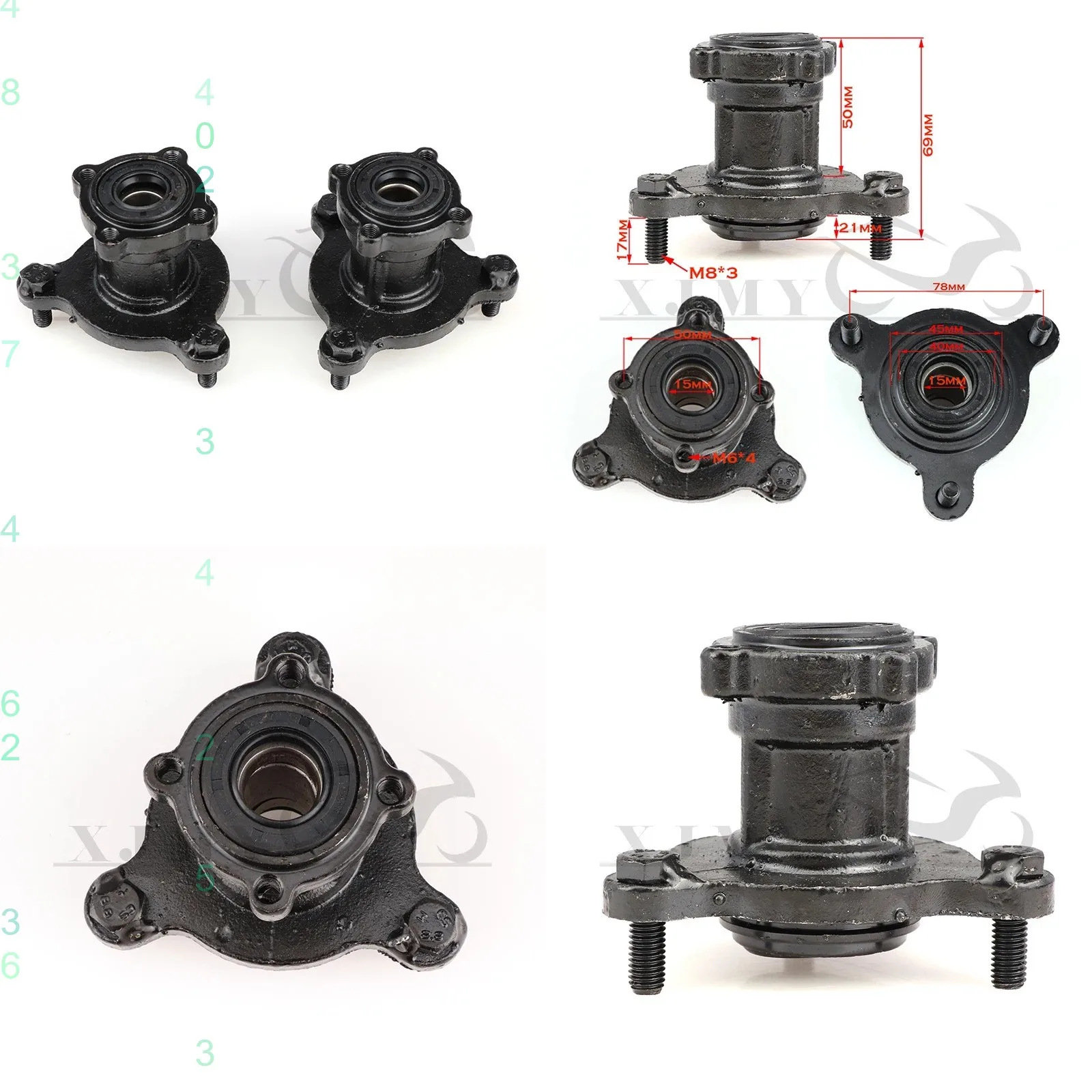 15mm M8*3 Stud 78mm Front Hub Fits 50cc-125cc ATV 6 7 8 Inch Rim Tires Go Kart Buggy Quad Bike Parts