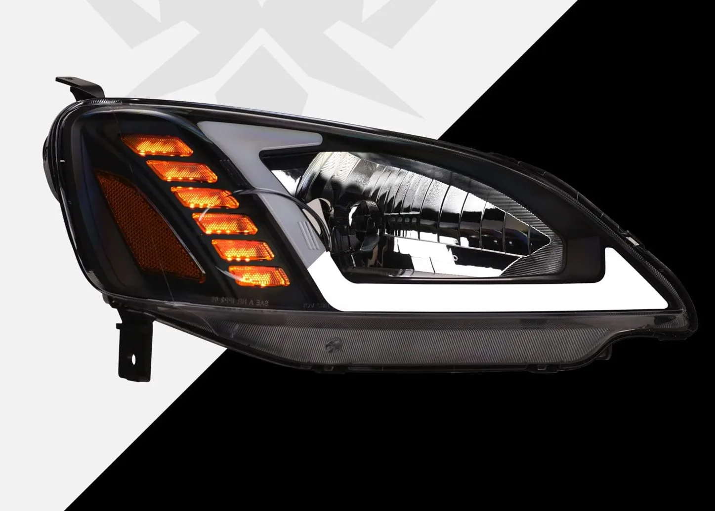 Sulinso 2pcs LED Black Housing {LED DRL} Amber Corner Projector Headlights for Honda Civic 01-03