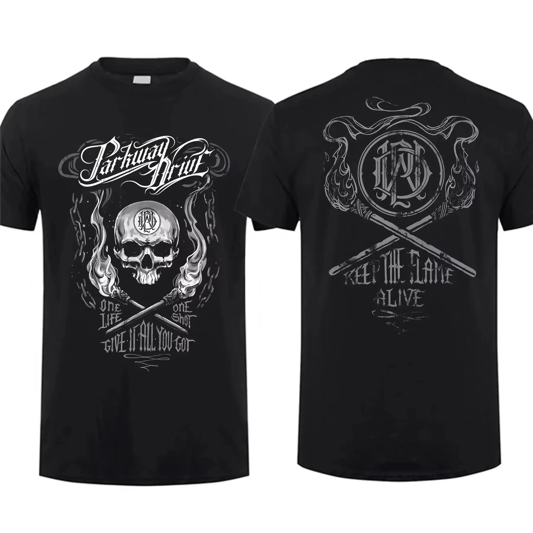 2025 Summer double-sided handle black Parkway Drive oversized graphic youth fabric street T-shirt made of polyester