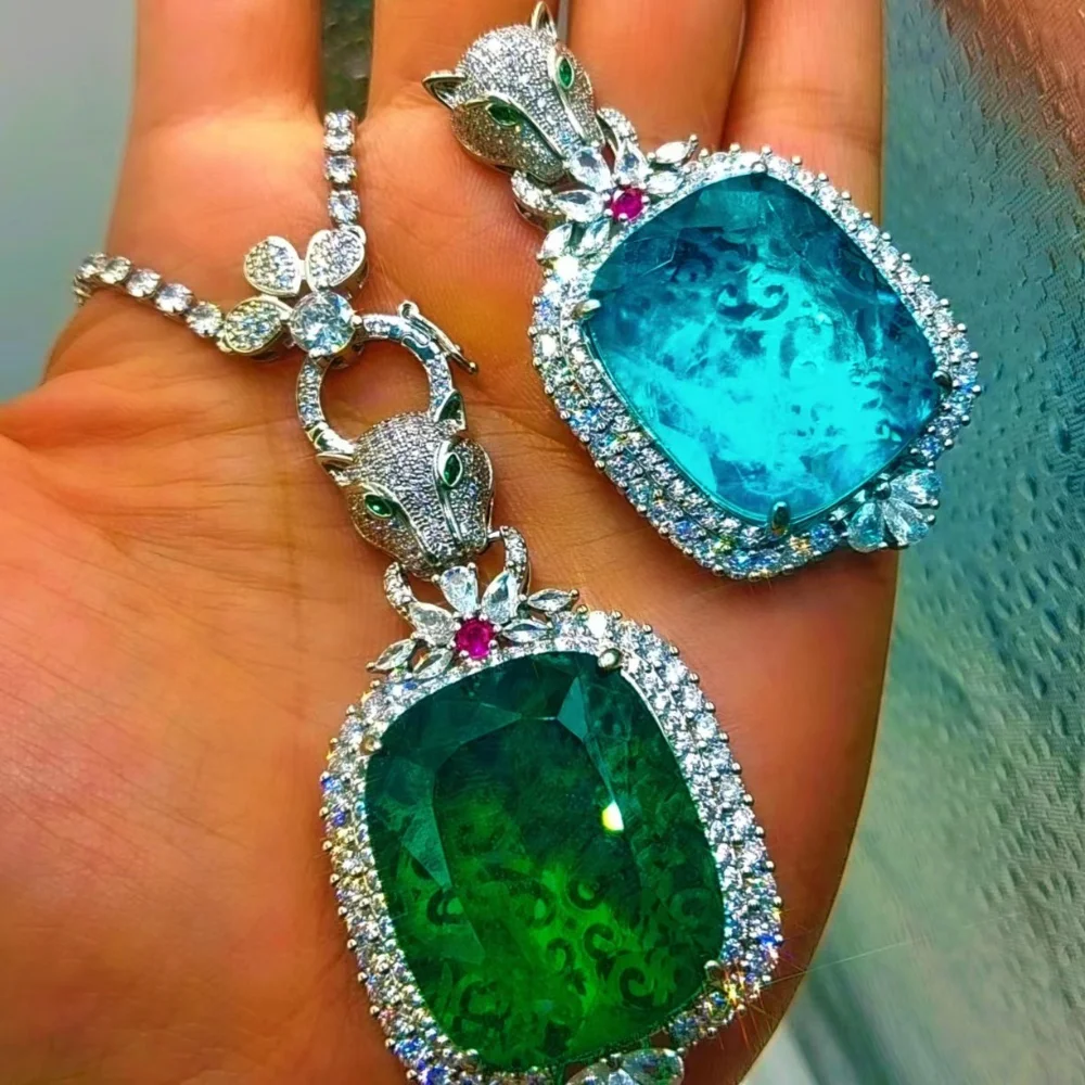 2026 Fashion New Style - Powerful Leopard-shaped Pendant - Best-selling Artificial Emerald Pendant - Women's Sweater Chain