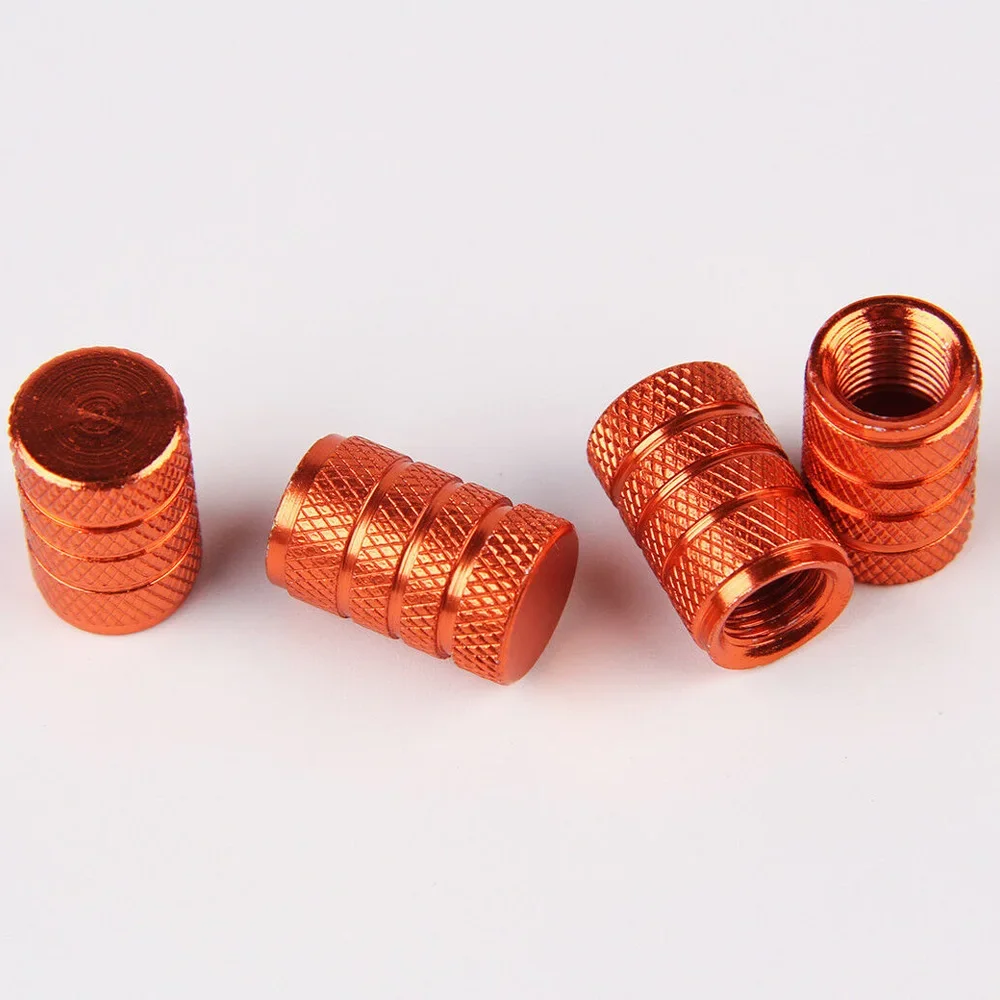 4Pcs/Lot Orange Aluminium Car Wheel Tire Valve Stems Knurling Style Tire Valve Caps Air Dust Cover Screw Cap Car Accessories