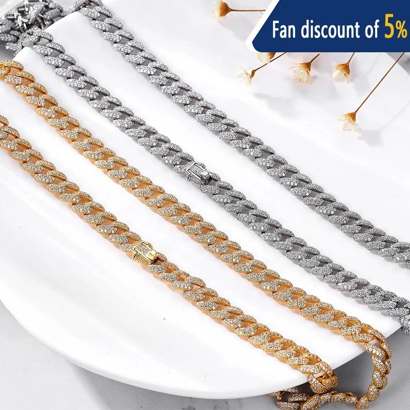 Cuban Necklace D Color High Carbon Diamond Sparkling S925 Sterling Silver Hip Hop Fine Jewelry Trendy Gift For Women Men