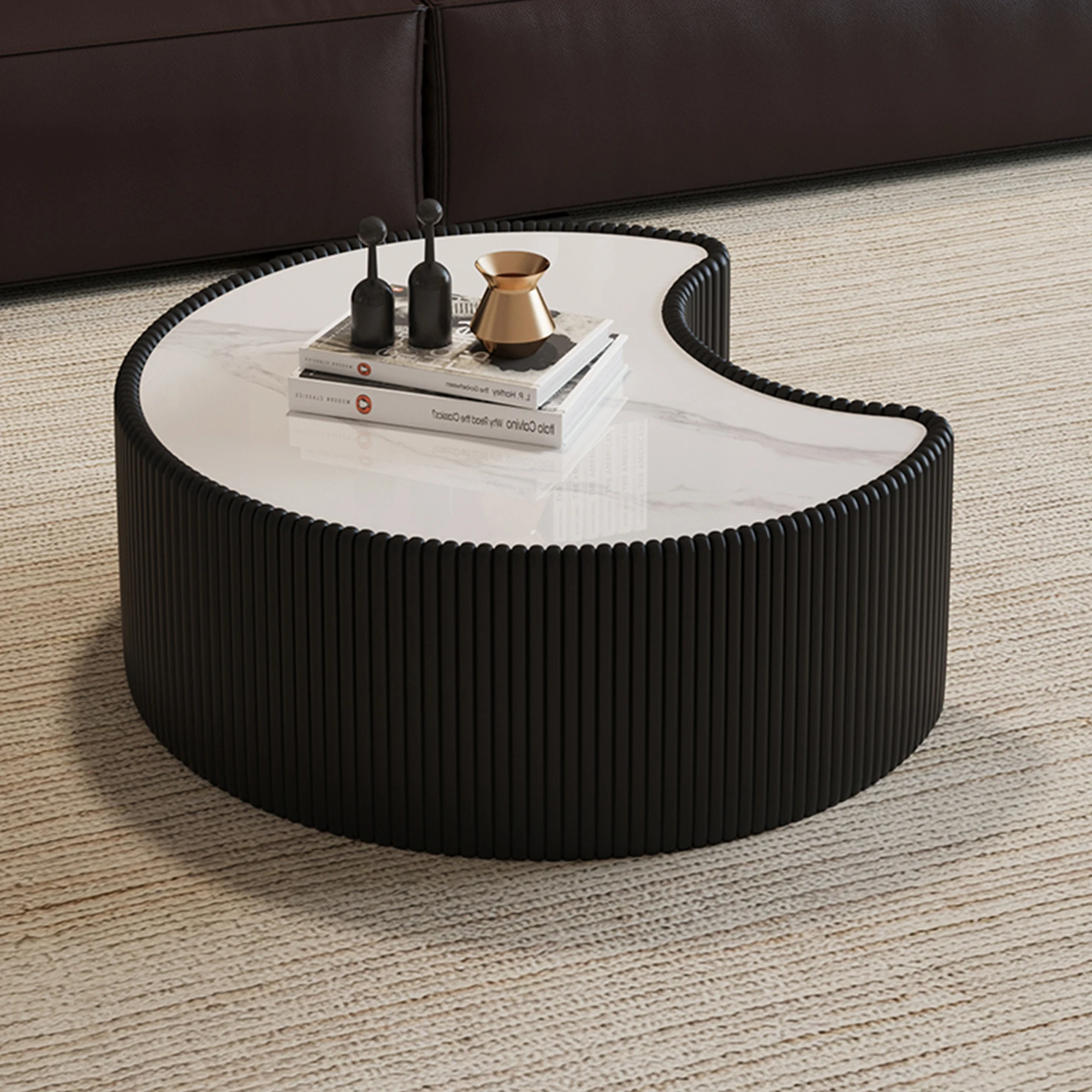 Light Sintered Stone Top Stylish Irregular Shape Leather Coffee Modern Sofa Table for Living Room