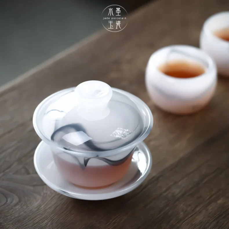 Ink Jade Porcelain Gaiwan-Tianquan Glass Large Tea Tureen Colored for Tea Making Sancai Cover Bowl