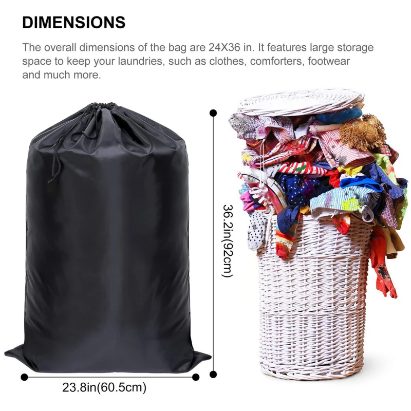 Bolsa de lavandería grande de nailon, bolsa de almacenamiento de viaje, lavable a máquina, organizador de ropa sucia, bolsa con cordón para lavado,