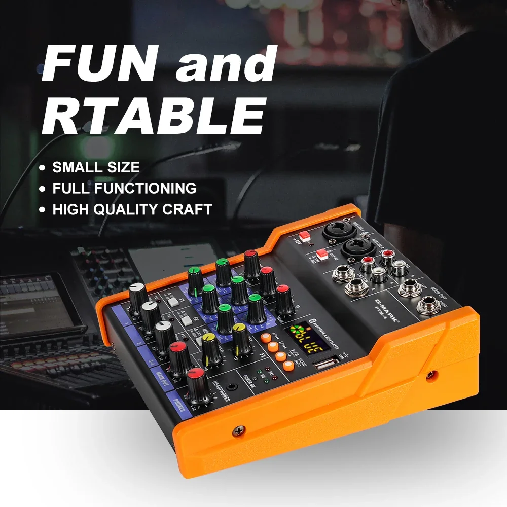 Mezclador de placa de sonido PTM-4 Bluetooth 48V consola mezcladora de energía fantasma interfaz USB para estudio grabación en vivo ordenador de fiesta