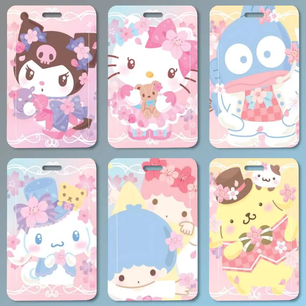 Cute Hallokitty C-Cinnamoroll K-Kuromi ID Card Holder Lanyard Covers Women Men Work Permit Holder Students Kids Bus Cards Case