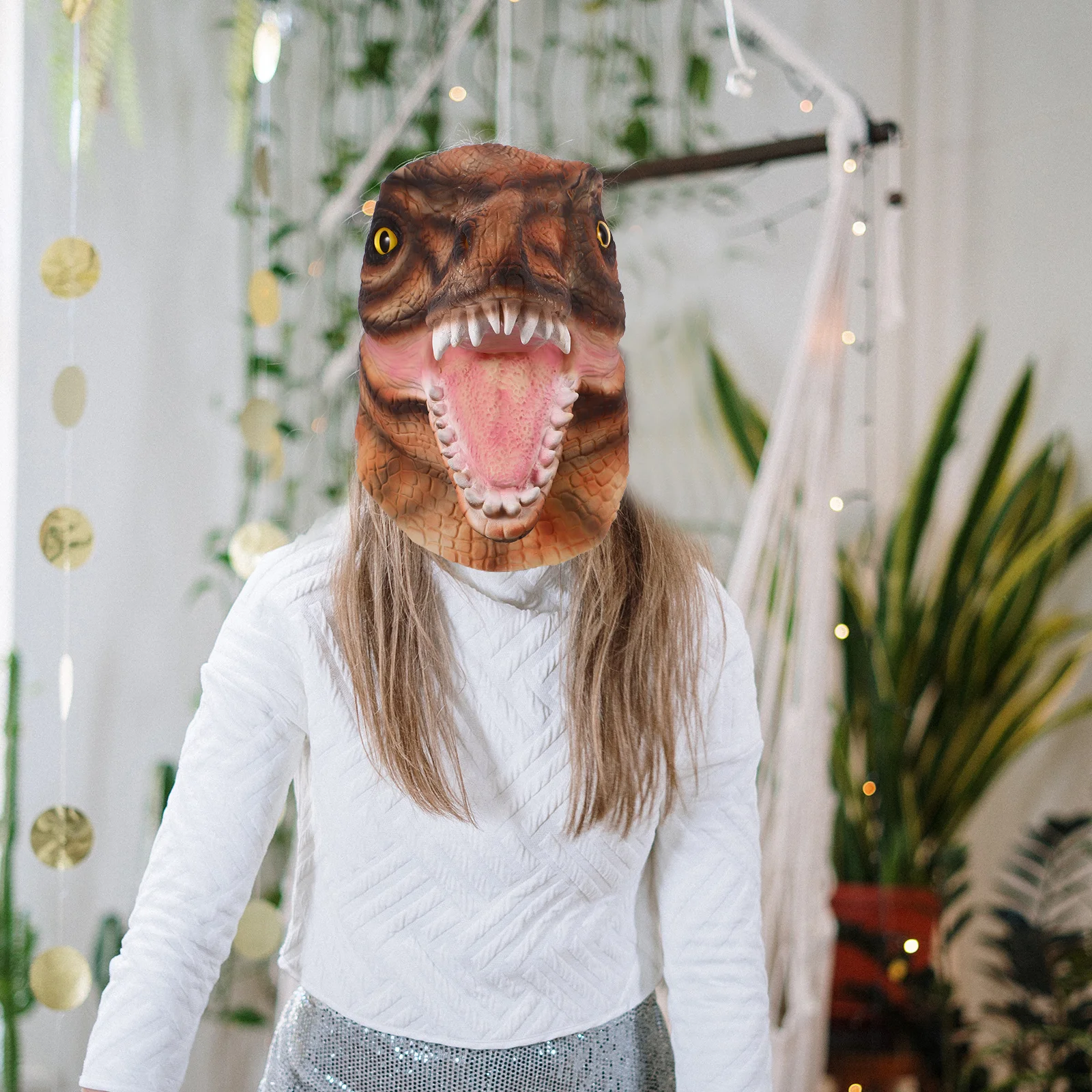 

Dinosaur Head Mask Latex Scary Costume Accessory for Halloween Masquerade Party Carnival Festival Gift Unique Creepy Dinosaur