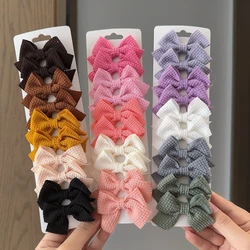 4/6/10Pcs Soft Cotton Bow Hairpin Girl Sweet Design Hairpin Color Block Delicate Hairgripe Barrettes Kawaii Child Accessories