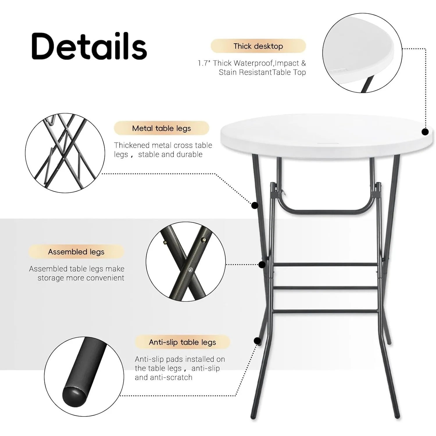 Gathering Dating Party Commercial Events Indoor and Outdoor Use，coffee tables，dinner table,Cocktail Table