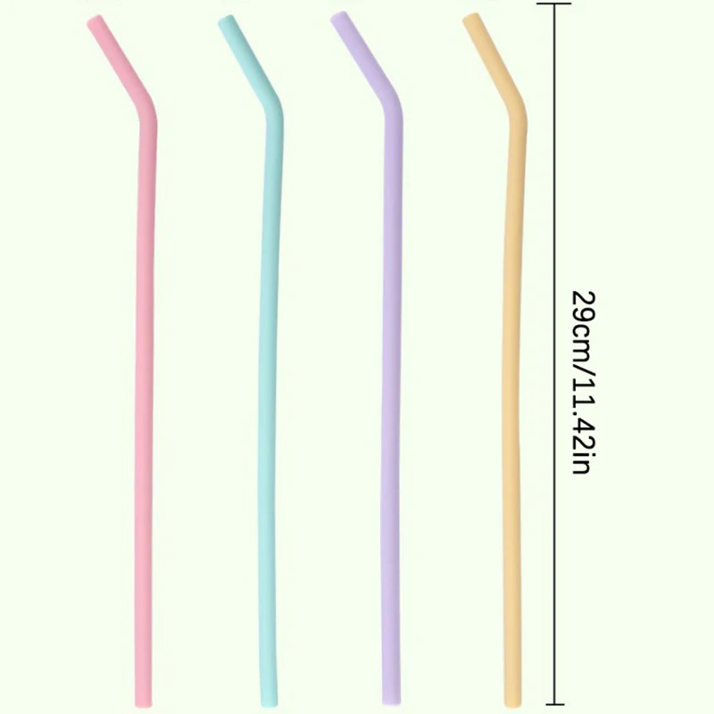 4Pcs Food Grade Colorful Silicone Straws For Children Drinking Water Drinks, Juice Curved Straws, Reusable Cocktail Straws