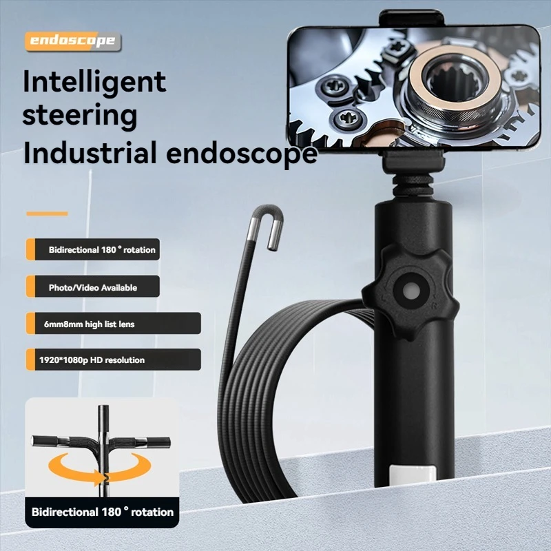 

6mm360 Degrees two Way Steering 2MP HD Industrial Endoscope for Car Pipe Inspection Sewer Camera Borescope For iOS and Android