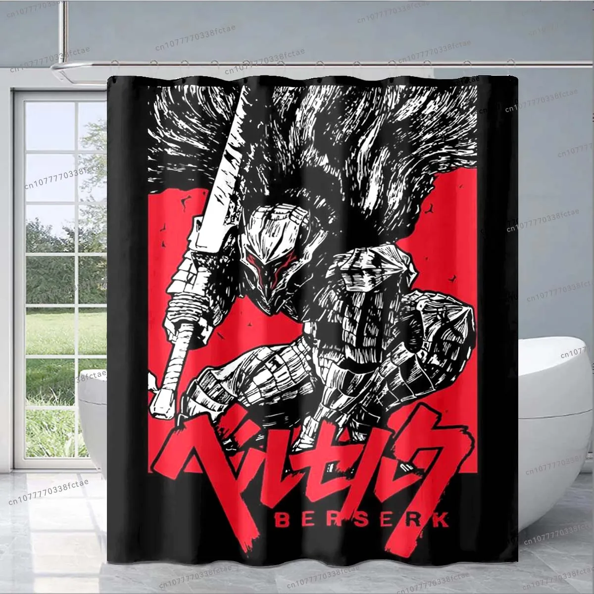 Berserk Anime Red Shower Curtain Japanese Horror Anime Cartoon Shower Curtain Adult Children\'s Bathroom Personalized Decoration