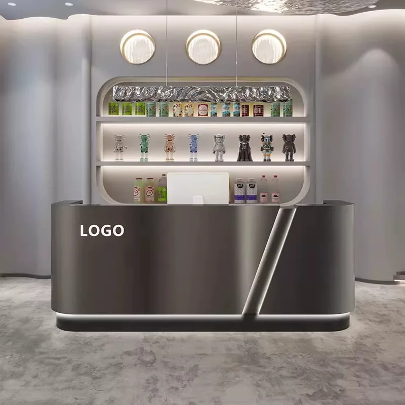 Simple modern light luxury stainless steel checkout page Clothing hairdresser Small bar table Beauty salon Reception desk