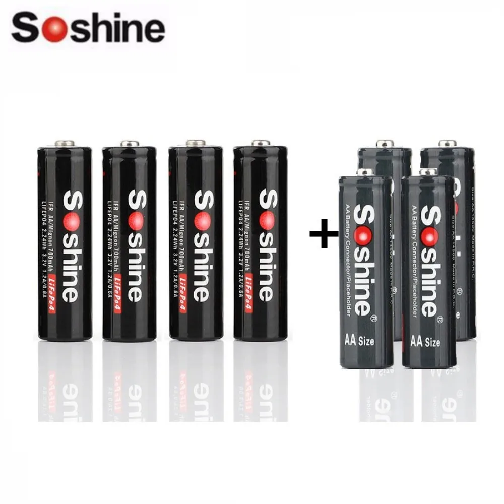 Soshine 3.2V LiFePO4 4x14500 700mAh  AA And 4x10440 280mAh AAA Rechargeable Battery With 4xAA and 4xAAA Connector