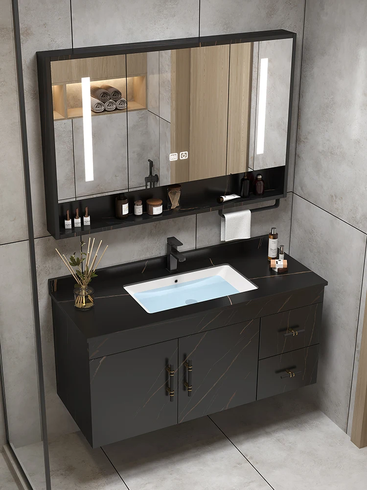 Slate bathroom cabinet combination solid wood bathroom washstand