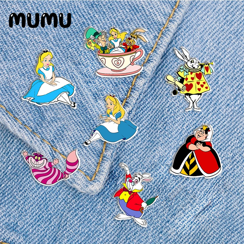 2024 New Alice in Wonderland Lapel Pin Pink Cat Acrylic Brooches Handmade Epoxy Jewelry Shirt Bag Badge