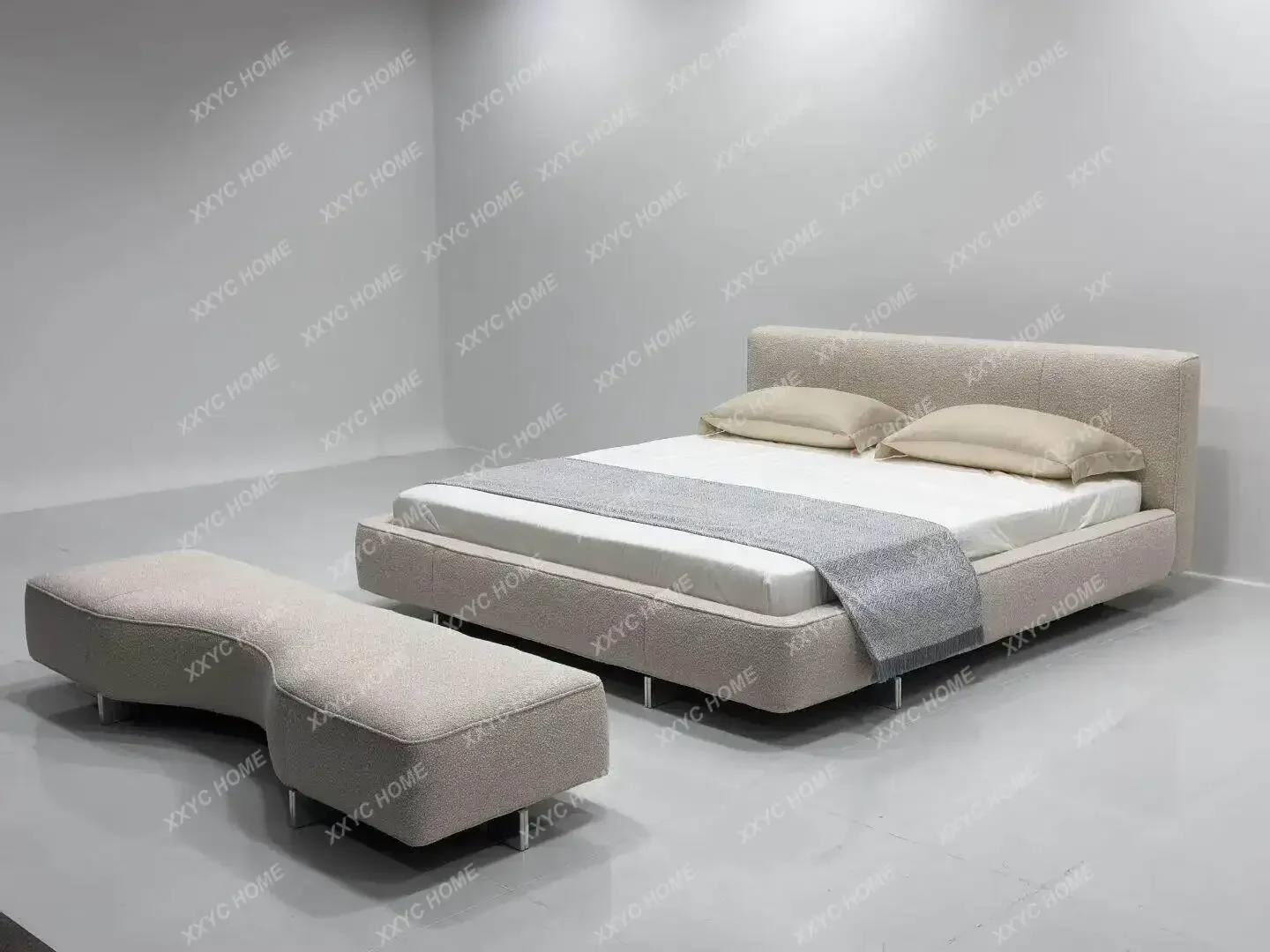 SSH   Minimalist Fabric Bed Villa Large Flat Master Bedroom 1.8 Meters Bed 2026 New Cream Wind Light Luxury