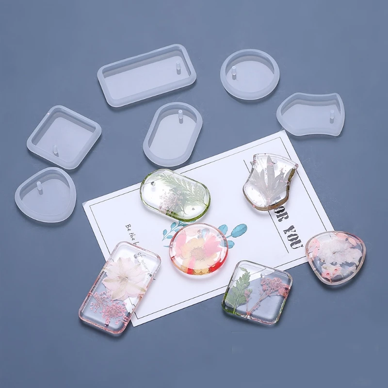 Hanging Listed Resin Mold Geometric Shape Irregular Rectangular Circle Pendant Silicone Mould DIY UV Crystal Crafts Jewelry Mold