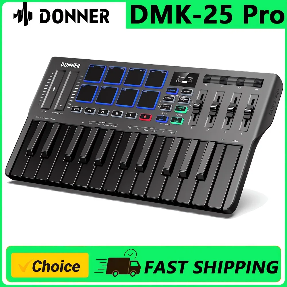 

Donner DMK 25 Pro Black USB-C MIDI Keyboard Controller, 25 Key Portable Mini MIDI Keyboard