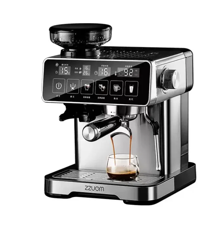 Stainless Steel Coffee Machine Espresso Maker Grinder Steamer Hot Water Dispenser All in One Home Office