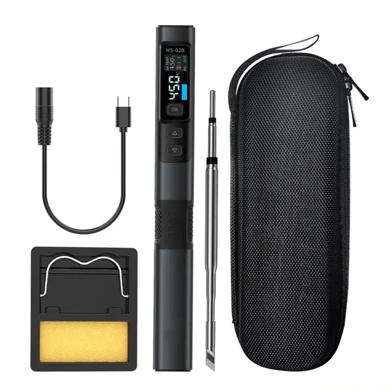 E56B HS-02 Sleep Soldering Iron 0.96inch Color Display Screen 100-450℃ Soldering Station PD100W Repair Tool