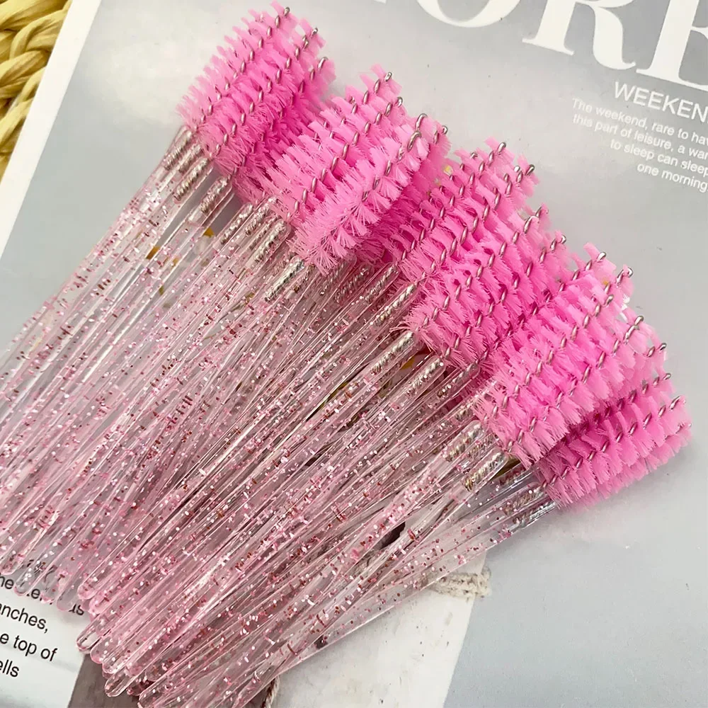 300Pcs Disposable Eyelash Spoolies/Mascara Wands - for Lash Extensions, Eyebrows & Makeup, with Crystal Handles