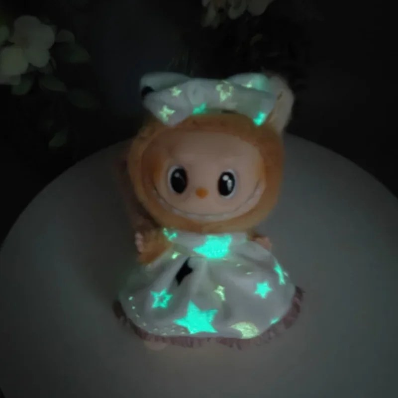 

Labubu Clothes For 15-17cm Mini Plush Idol Doll Luminous Fluorescence Skirt Luminous Dress Labubu I II III Clothing Decoration