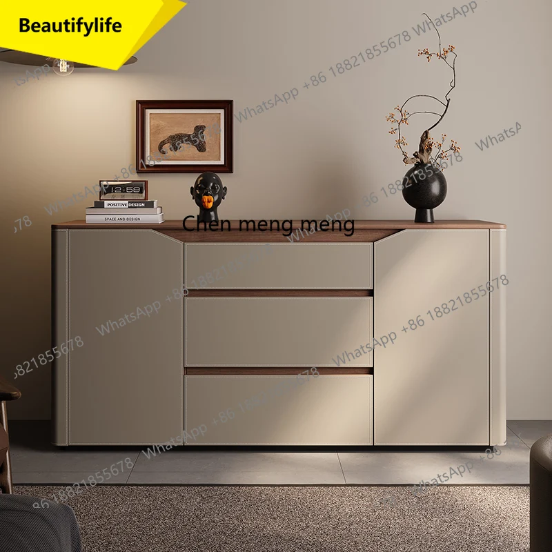 

M07 Saddle leather storage cabinetItalian modern living room entrance dining side storage sideboard, bedside cabinet