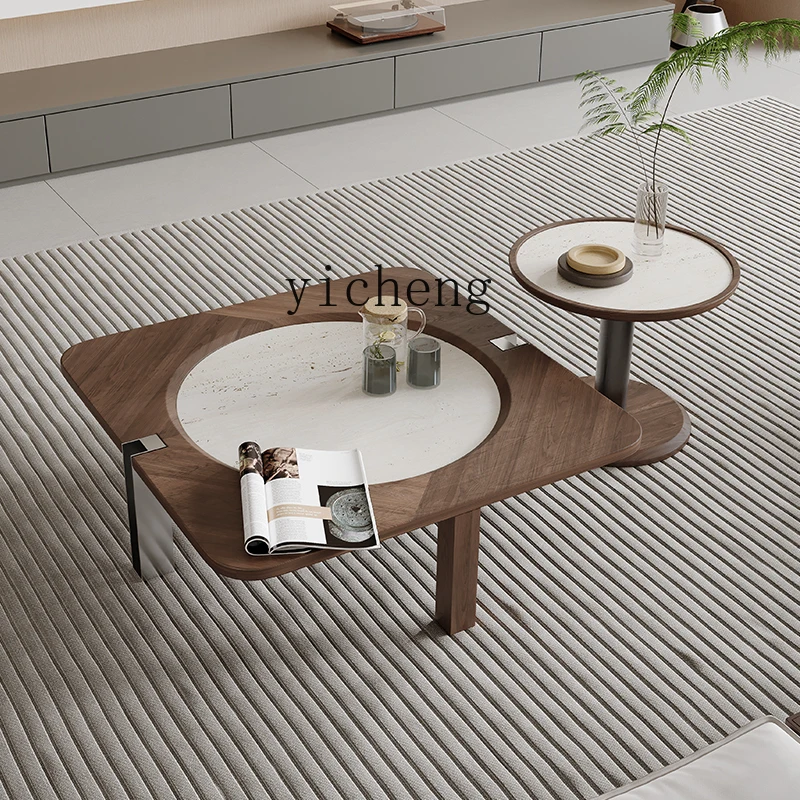 TQH minimalist square coffee table household walnut pattern modern simple marble coffee table