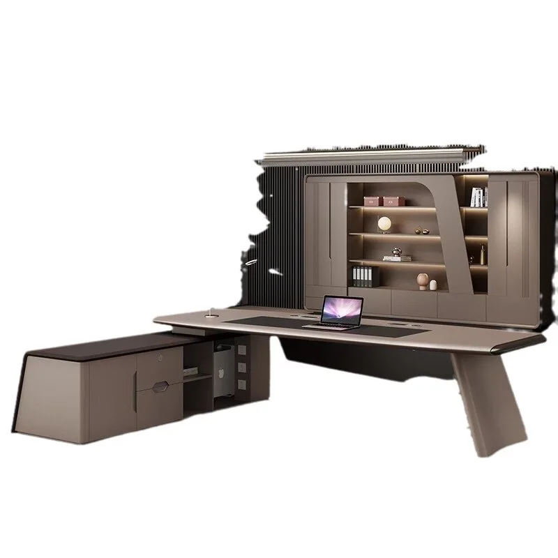 

High-grade metal lacquer office furniture fashion boss table big desk supervisor manager office desk and chair combination