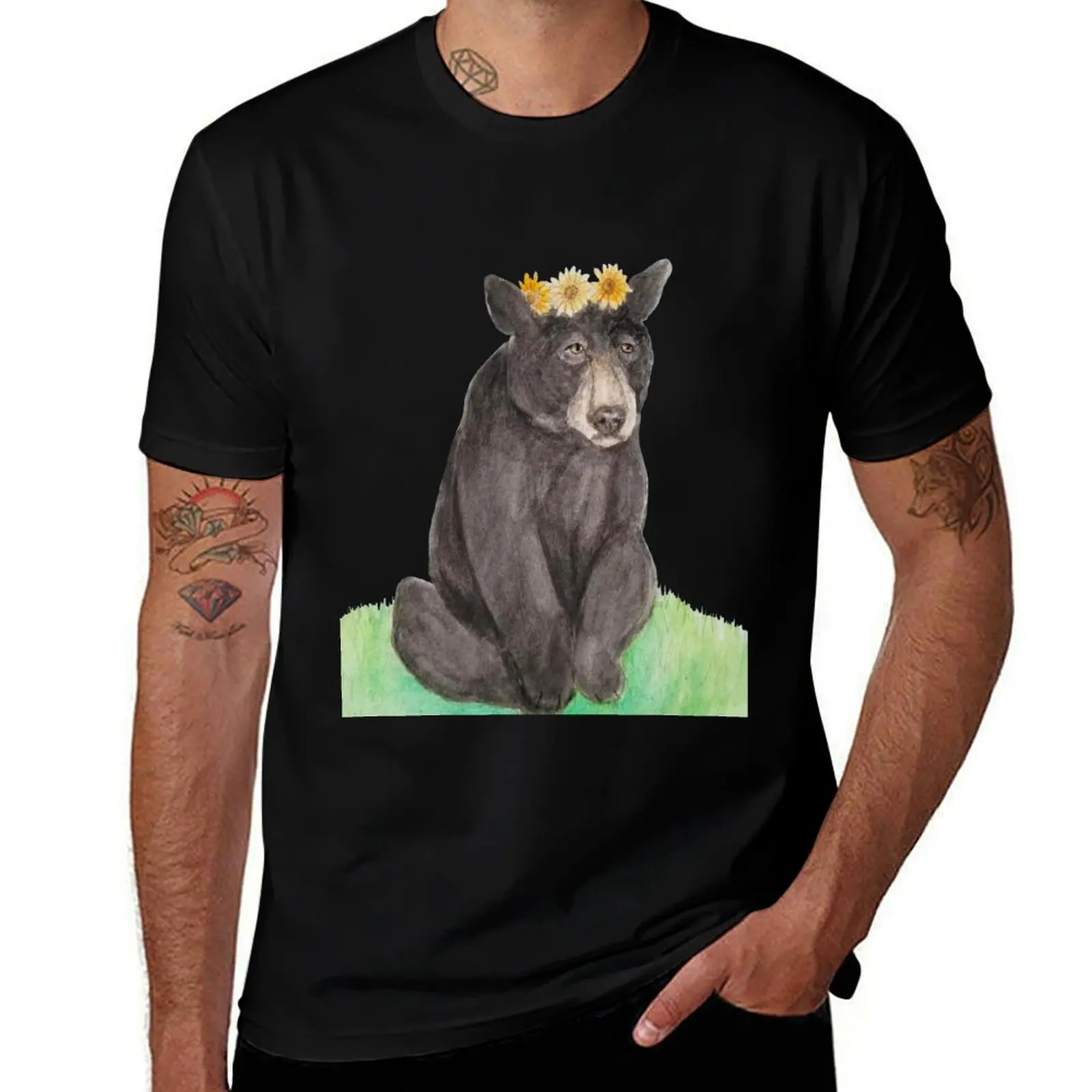 Sunflower Bear T-Shirt man tshirt cotton t shirts man 100% T-Shirt