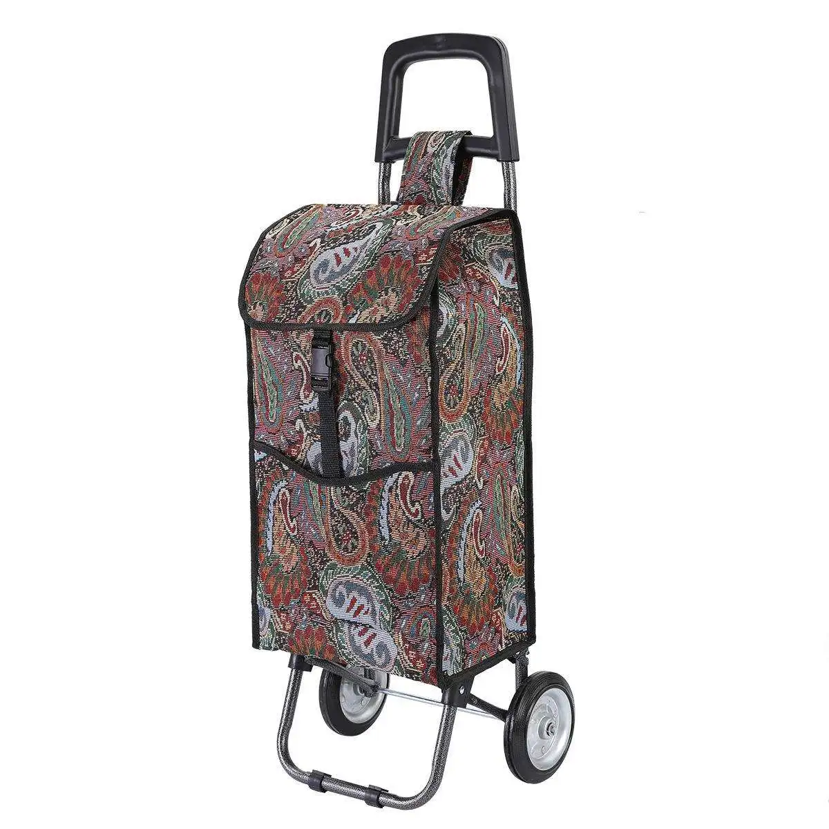 

Hand-Pulled Printed Shopping Cart Stacked Portable Vegetable Buying Car for Elderly People National Style Family Storage Tool