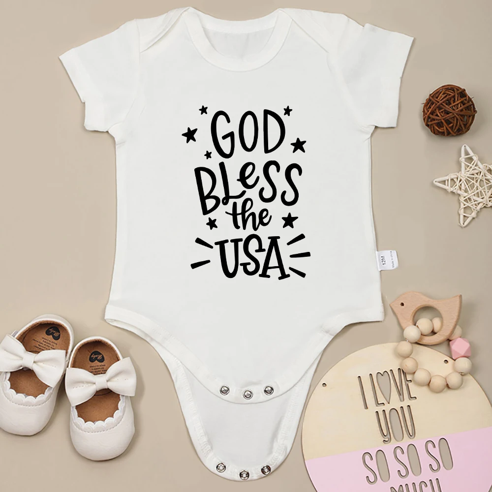 God Bless The Usa Printed Baby Onesie Patriotism Baby Boy and Girl Cotton Clothes High Quality Comfy Soft Bodysuit Fast Delivery