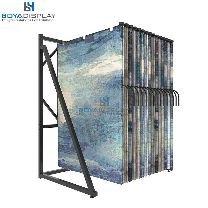 

Factory Hot Sale Hanging Page Turning Carpet Rug Display Freestanding Sample Retail Metal Display Shelf Rack