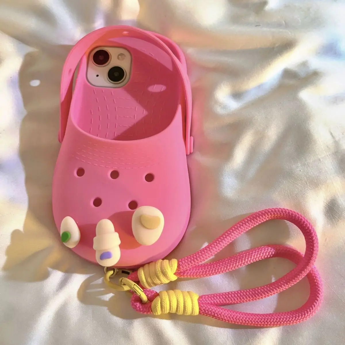 Phone Case For iPhone 15 14 13 12 Pro Max INS Creative  Funny DIY 3D Hole Shoes Slipper Shape Soft Protective Cover With Lanyard view 3