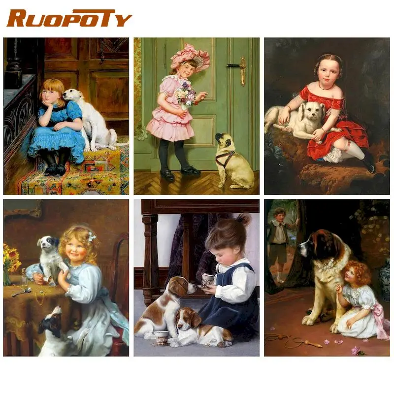 

RUOPOTY Full Drill Diamond Painting Little Child Embroidery Diamond Portrait Square Handmade Diamond Gift Art