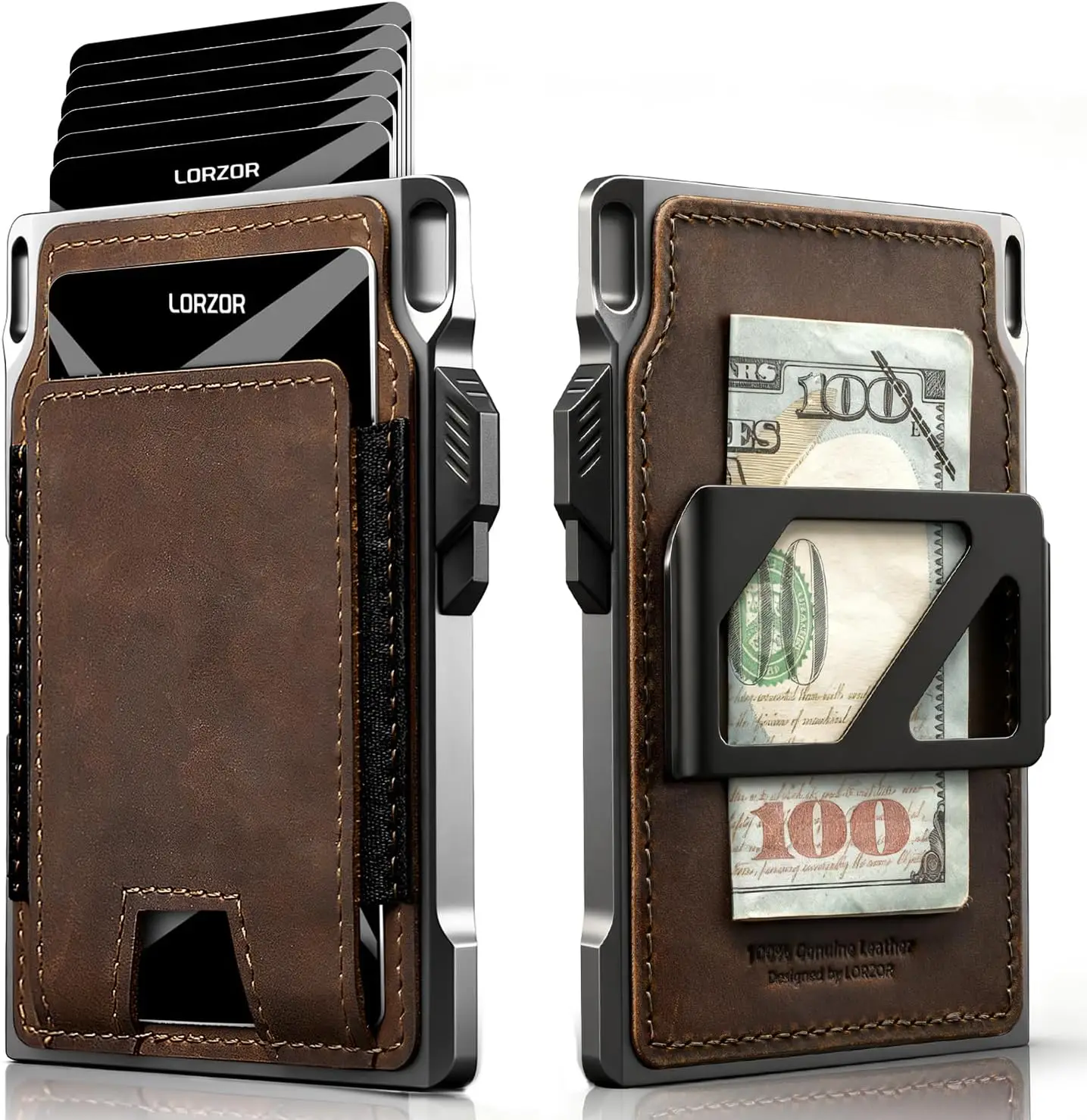 

Slim Tactical Wallet for Men - Minimalist Front Pocket Leather RFID Blocking Aluminum Cardholder with Money Clip