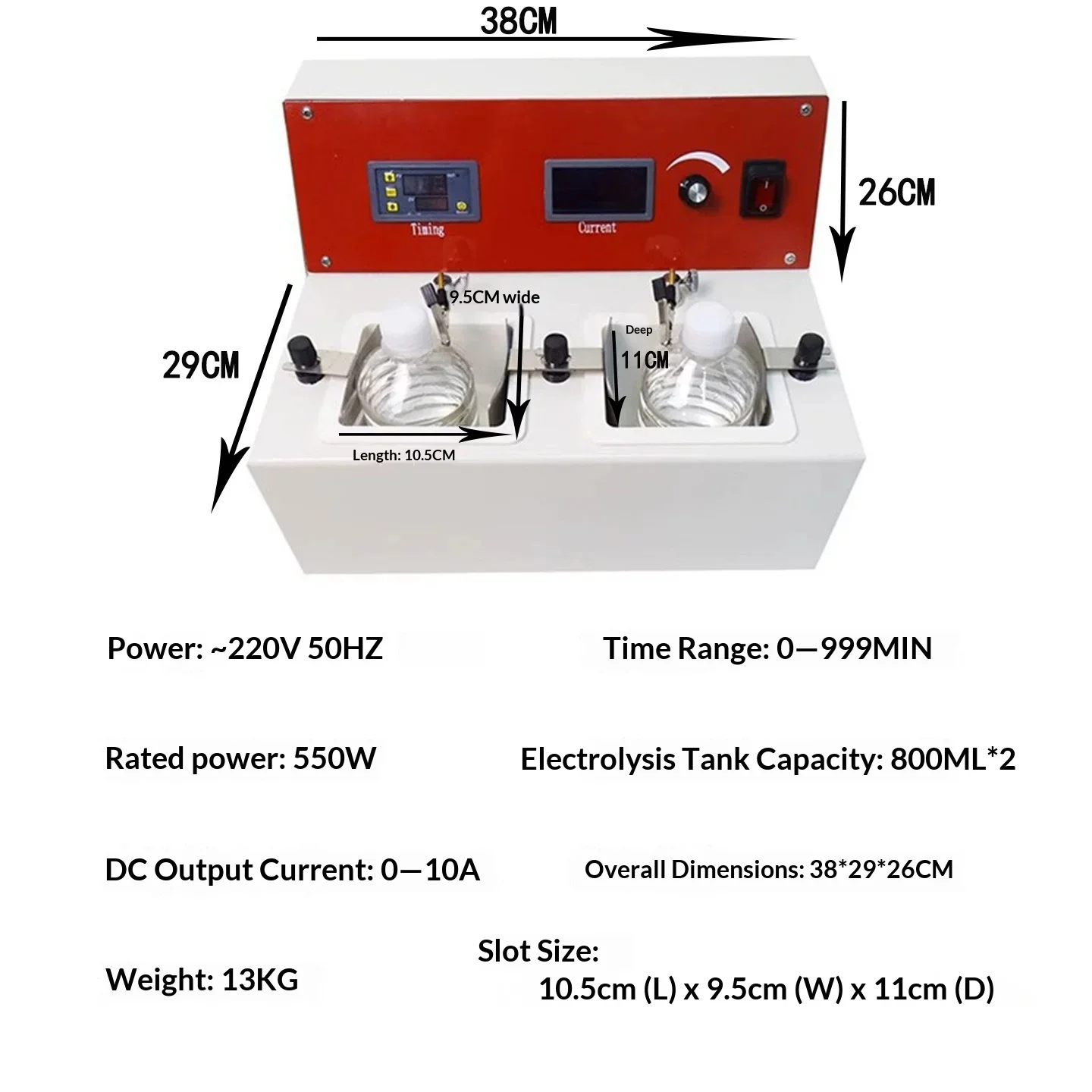 Electro Polishing Machine with Two Rills Dental Electrolytic Polishing Machine, Two Water Baths, Stainless Steel Machine Type