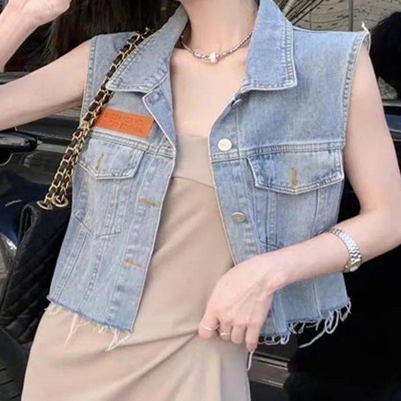 Short label denim vest women's 2024 new spice girls take a stylish, casual and elegant vest outside. vest for women