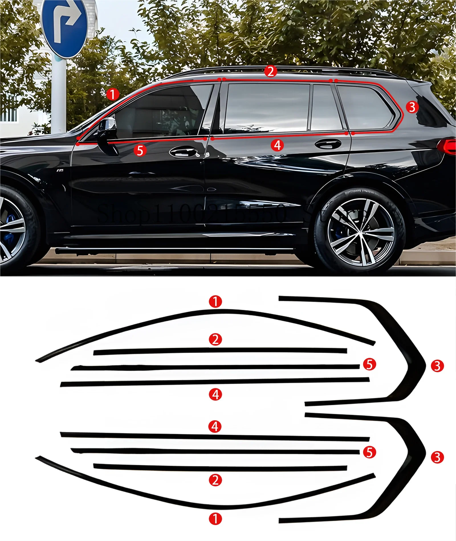 car styling Black Steel Window Molding Frame Strips Trim Cover For BMW X1 iX1 X2 X4 X5L X6 X7 X3 iX3