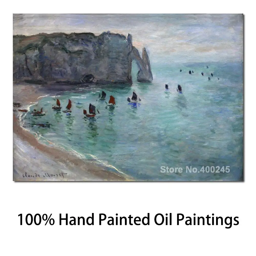 

Art Oil Painting for Living Room Etretat The Aval Door Fishing Boats Leaving The Harbour Claude Monet Handpainted High Quality