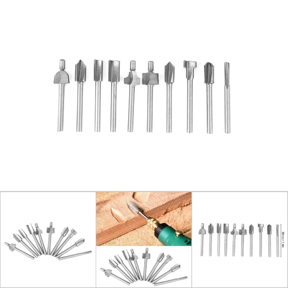 10PCS HSS Material Router Bits Set Precise Cutting Wear Resistance Engraving Bit Set Heat Resistance 1/8