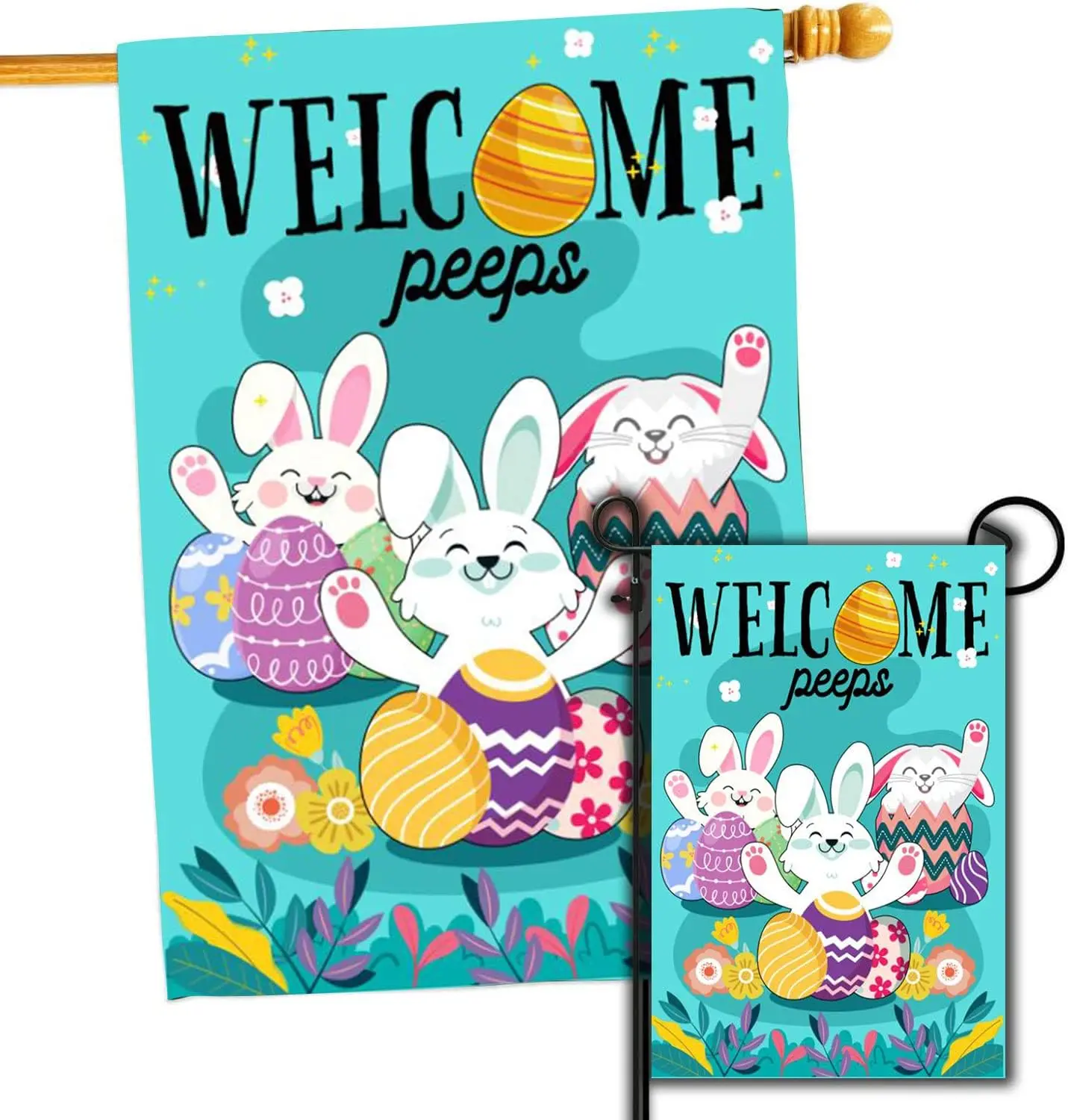 Q-Leo Easter Flag, Flag 28 X 40 And Garden Flag 12 x 18 Double Side, Small Garden Flags Decorations For Outside, Yar