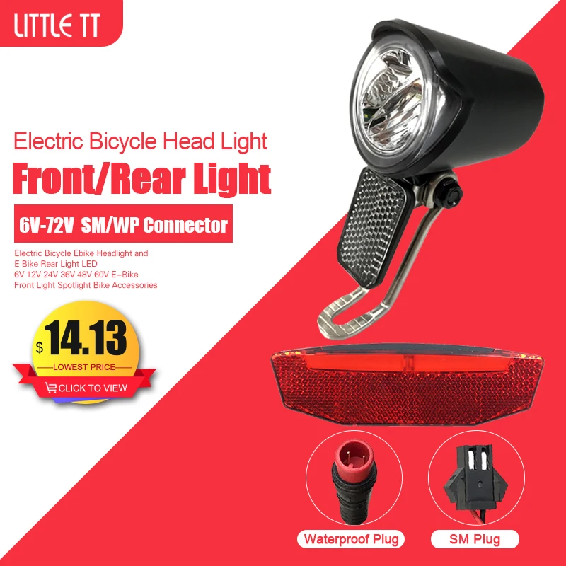 Ebike Light LED Headlight and E Bike Rear Light 12V 24V 36V 48V 60V for Electric bicycle Bike Light Accessories