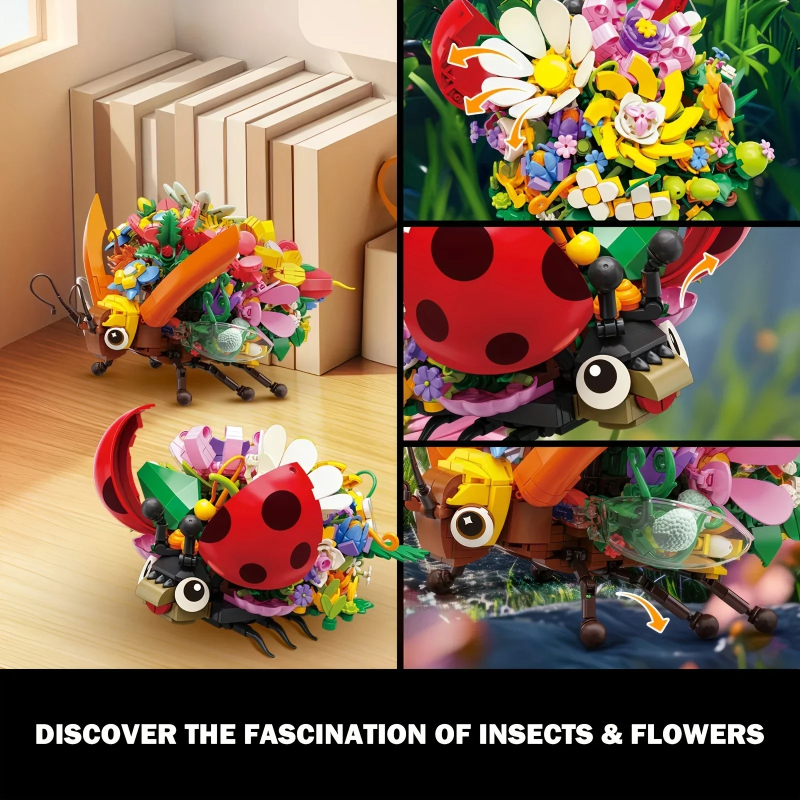 الحشرات زهرة اللبنات الإبداع الخنفساء خنفساء النحل نموذج الطوب سطح المكتب الديكور لتقوم بها بنفسك لعب للأطفال هدايا عيد